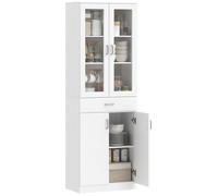 Buffet haut cuisine - HOMCOM - 4 portes dont 2 en verre, tiroirs, étagères réglables - panneau de particules - 60x35x180cm - blanc
