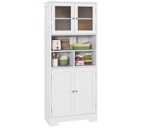 Buffet haut cuisine - HOMCOM - 4 portes, niches et étagères réglables, 2 portes en verre - 60 x 30 x 145,5 cm - blanc