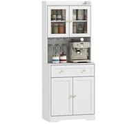 Buffet haut cuisine - HOMCOM - 4 portes, tiroir, plan de travail et étagères réglables - bois - 68x38x170cm - blanc