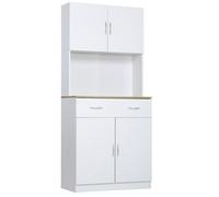 HOMCOM Buffet Haut Cuisine Armoire de Cuisine 4 Portes 80x40x180cm Blanc | Vaisselier, Tiroir, Plan de Travail, Étagères Réglables, Meuble de Rangement, Salon, Salle à Manger