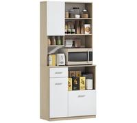 HomCom Buffet haut de cuisine – 3 portes, 2 étagères, 4 niches, tiroir, plateau – blanc effet bois