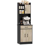 Buffet haut cuisine - HOMCOM - tiroir, 3 portes, étagères, plan de travail - panneau de particules - 60x40x180cm - bois naturel