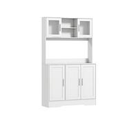 Buffet haut cuisine - vaisselier vitrine 4 portes, 3 étagères, 2+1 niches - blanc