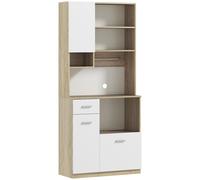 Buffet Haut De Cuisine - 3 Portes, 2 Étagères, 4 Niches, Tiroir, Grand Plateau - Blanc Effet Bois Blanc