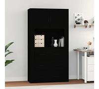 Buffet Haut de Cuisine Noir Moderne en Bois d'Ingénierie, Meuble de Rangement Élégant avec Étagère Murale, 80 cm Largeur, Idéal pour Salon et Salle à Manger, Design Contemporain Espace de Stockage