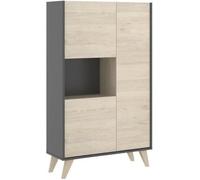 Buffet haut - Décor graphite et Chêne - 3 portes + 1 niche - NESS - L 81 x P 43 x H 135 cm