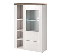 Buffet haut design 1 porte pour salon couleur blanc effet bois et chêne. Collection SANTIAGO.