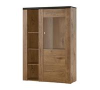 Buffet haut design 1 porte pour salon couleur chêne et noir effet bois. collection SANTIAGO. 100x145x37 Marron