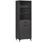 HomCom Buffet 180 cm – Meuble de rangement design industriel, piètement métal, noir/bois gris