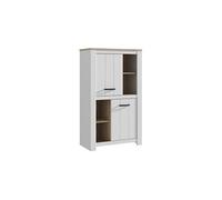 Buffet haut - ELARA - Chene / Blanc mat - 2 portes - 4 niches - 86,7 x 42,2 x 147,1 cm