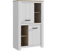 Buffet haut - ELARA - Chêne / Blanc mat - 2 portes - 4 niches - 86,7 x 42,2 x 147,1 cm