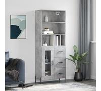 Buffet Haut Élégant avec Dessus, Armoire de Rangement Moderne en Bois d'Ingénierie Gris Béton, Meuble de Salon et Salle à Manger 69.5x34x180 cm, Stable avec Pieds en Fer