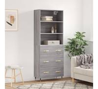 Buffet Haut Élégant avec Dessus, Armoire de Rangement Moderne en Bois d'Ingénierie Gris Sonoma 69.5x34x180 cm, Stable avec Pieds Métal pour Salon et Salle à Manger