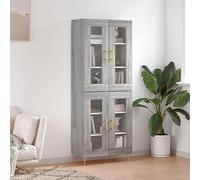 Buffet Haut Élégant avec Portes en Verre, Meuble de Rangement Haut de Gamme en Bois d'Ingénierie Gris Sonoma 180 cm, Idéal pour Salon et Salle à Manger, Design Moderne et Stable avec Pieds Métal