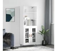 Buffet Haut Élégant Blanc Moderne, Armoire de Rangement Étagère avec Portes, 180 cm Bois d'Ingénierie Stable pour Salon Salle à Manger, Design Scandinave avec Pieds Métal, 69.5x34x180 cm