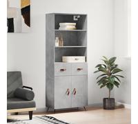Buffet Haut Élégant Gris Béton avec Dessus, Armoire de Rangement Moderne en Bois d'Ingénierie Stable 69.5x34x180 cm pour Salon et Entrée, Design Contemporain avec Portes et Pieds Métal
