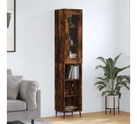 Buffet haut en bois de chêne fumé 34,5 x 34 x 180 cm avec pieds en fer, buffet pour salon, buffet de cuisine et salle à manger, rangement de cuisine avec beaucoup d'espace de rangement et design