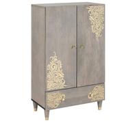 Buffet haut en bois de manguier - vidaXL - Gris et Or - 60x33x100 cm - Bois de manguier massif - Avec étagère - 2 portes