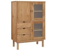 Buffet haut en bois massif de pin - OMABETA - Blanc - 3 portes - 1 tiroir - 85x43x125 cm