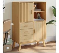 Buffet haut en bois massif - vidaXL - 85x43x125 cm - Brun - Bois de pin massif - 3 tiroirs - Compartiments à porte