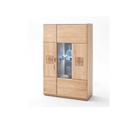 Buffet haut en chêne bianco massif + LED - L.90 x H.141 x P.38 cm --