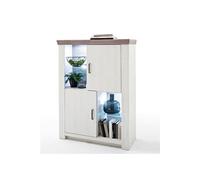 Buffet haut en pin blanc et chêne Neslon avec LED - L.110 x H.146 x P.45 cm --