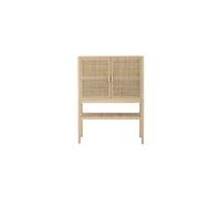 Buffet haut en pin naturel massif et rotan beige, 2 portes, 1 étagère - Bloomingville, SANNA - 40x90x120 cm