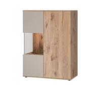 Buffet haut ERINA - 2 portes - Chêne clair et Beige - 90 cm