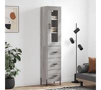 Buffet Haut étroit et élégant pour Salon ou entrée, Meuble de Rangement Moderne en Bois d'ingénierie Gris Sonoma 180 cm de Haut, Design scandinave avec Portes et étagères, livré avec Fixation Murale