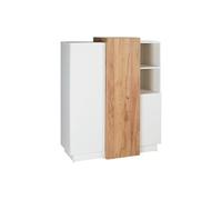 Buffet haut FRANCOLI - 3 portes et 2 niches - Blanc et chêne