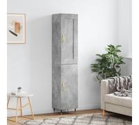 Buffet haut gris béton 34,5 x 34 x 180 cm en bois avec pieds en métal et portes pratiques pour beaucoup d'espace de rangement, meuble de salon durable avec un aspect élégant et stable