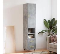 Buffet Haut Gris Béton 34,5x34x180 cm en Bois d'Ingénierie avec Rangement Spacieux et Structure Métallique, Armoire Élégante pour Intérieur Durable et Pratique, Design Stable