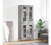 Buffet haut gris béton 69,5 x 34 x 180 cm en matériau dérivé du bois avec pieds en métal et beaucoup d'espace de rangement, meuble durable pour une décoration élégante, armoire de rangement lisse