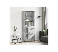 vidaXL Buffet haut 69,5x34x180 cm – Bois d'ingénierie, Gris béton pour salon, avec pieds