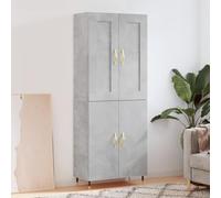 Buffet Haut Gris béton en Bois d'ingénierie 69,5x34x180 cm avec Pieds métal, Armoire de Rangement Salon Salle à Manger Cuisine, Meuble bahut élégant et Stable Design Contemporain