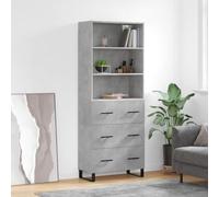 Buffet Haut Gris béton en Bois d'ingénierie 69,5x34x180 cm avec Pieds métal, Rangement spacieux pour Salon Salle à Manger et Cuisine, Meuble Armoire Buffet bahut Pratique et élégant