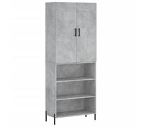Buffet Haut Gris béton en Bois d'ingénierie 69,5x34x180 cm avec Portes, Pieds métalliques, Espace Rangement pour Salon Salle à Manger Bureau, Meuble bahut élégant et Stable