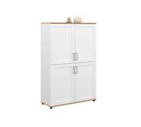 IDMarket Buffet haut VITO H. 125 cm 4 portes Blanc et bois
