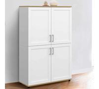 IDMarket Buffet haut VITO H. 125 cm 4 portes Blanc et bois