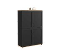 IDMarket Buffet haut VITO H. 125 cm 4 portes Noir et bois