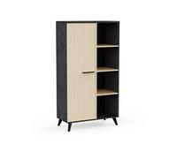 Buffet haut H 153,9 cm - KENT - Chêne de fil / Sidewalk - 1 porte - 4 niches