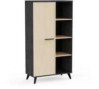 Buffet haut H 153,9 cm - KENT - Chene de fil / Sidewalk - 1 porte - 4 niches -