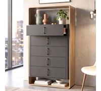 Mendler Buffet Haut HWC-P43, Buffet Haut, Commode, 5 tiroirs, MDF, 155 x 80 x 41 cm - Aspect chêne Rivera, Gris foncé