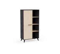 Buffet haut industriel KENT 1 porte 4 niches Chêne de Fil/Sidewalk 83 cm