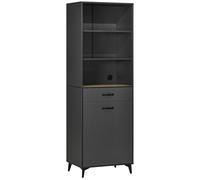 HOMCOM Buffet Cuisine Armoire Meuble de Rangement 180 cm pour Cuisine Salon Salle de Bain Design Industriel - piètement métal Noir Bois Gris