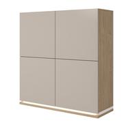 Buffet haut JULIA 4 portes - Chêne huilé et beige cashmere avec éclairage LED intégré - L 120 cm