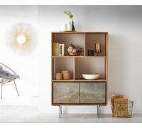 Buffet-haut Juwelo 88x135 cm acacia naturel avec placage de pierre