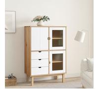 Buffet haut - KEENSO - KN005 - Bois massif de pin - Marron et blanc - 2 portes