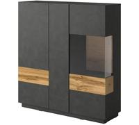 Buffet haut KILES trois portes avec LED. Coloris béton et chêne. Style design 130 Gris