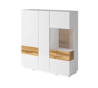 Buffet haut KILES trois portes. Coloris blanc et chêne. Style design